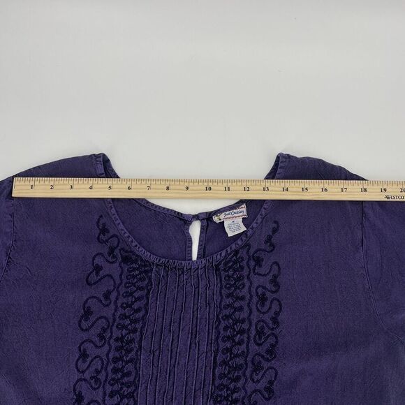 Vintage Just Cruising Midi Dress Womens 1X Purple Ruffles Pleated Embroidered - Picture 12 of 13